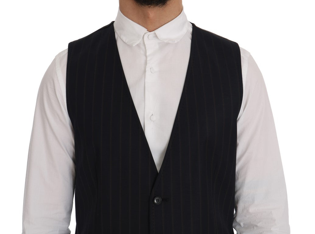 Elegant Striped Wool Blend Vest Waistcoat - ventzia