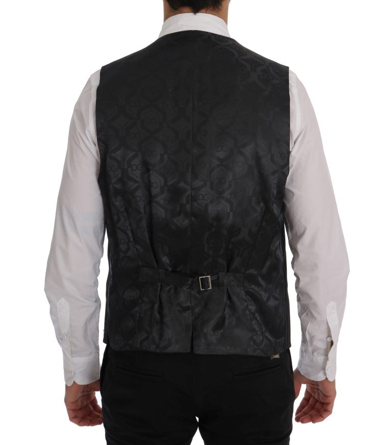 Elegant Gray Striped Vest Waistcoat - ventzia