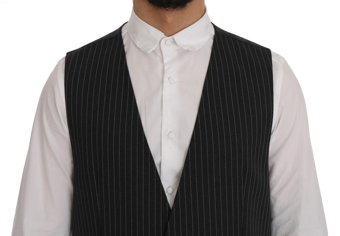 Elegant Gray Striped Vest Waistcoat - ventzia