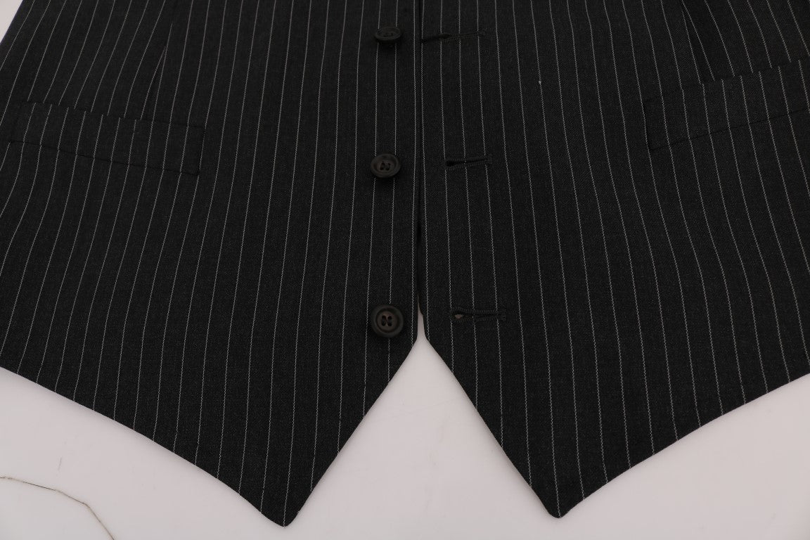 Elegant Gray Striped Vest Waistcoat - ventzia