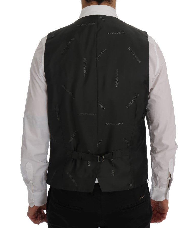 Elegant Gray Striped Single Breasted Vest - ventzia