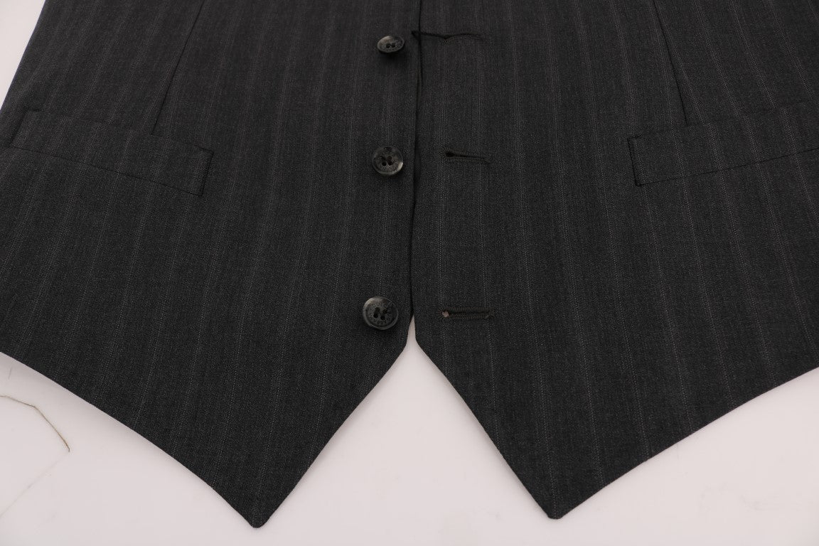Elegant Gray Striped Single Breasted Vest - ventzia