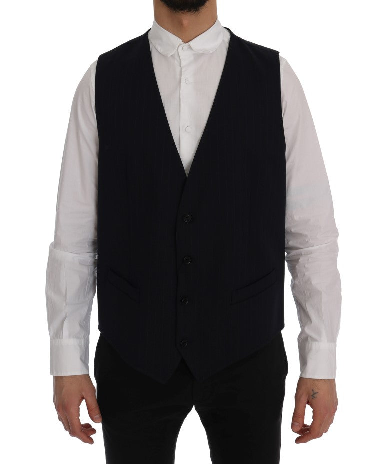 Elegant Striped Wool Blend Waistcoat Vest - ventzia