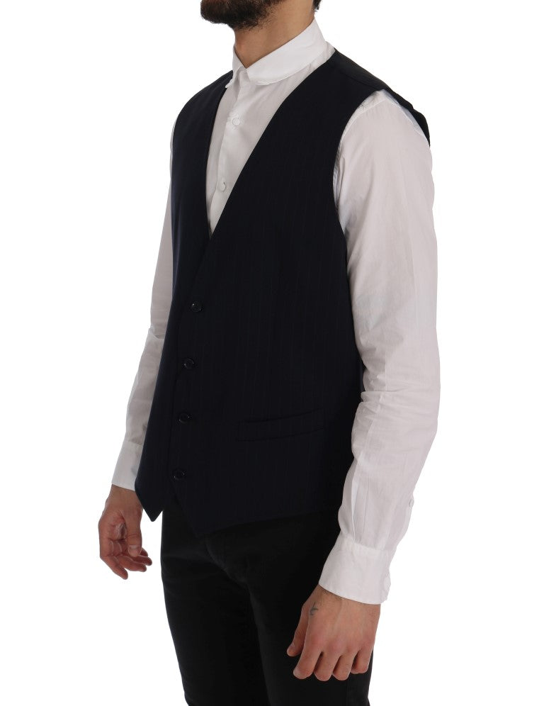 Elegant Striped Wool Blend Waistcoat Vest - ventzia