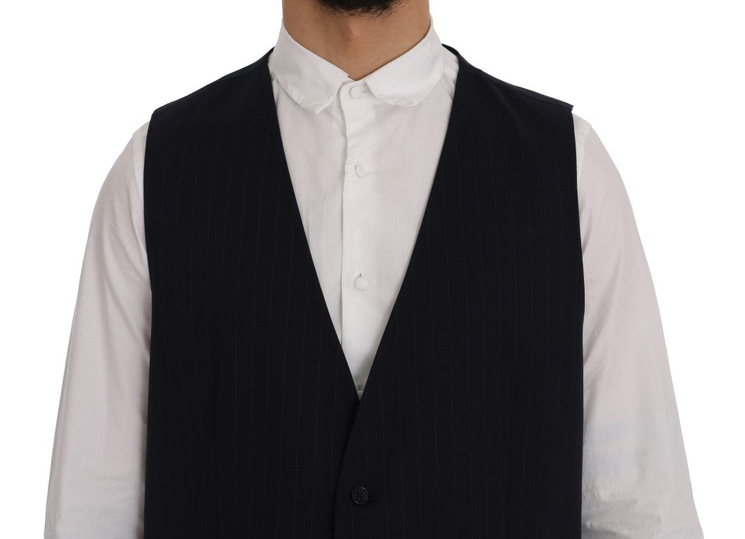 Elegant Striped Wool Blend Waistcoat Vest - ventzia