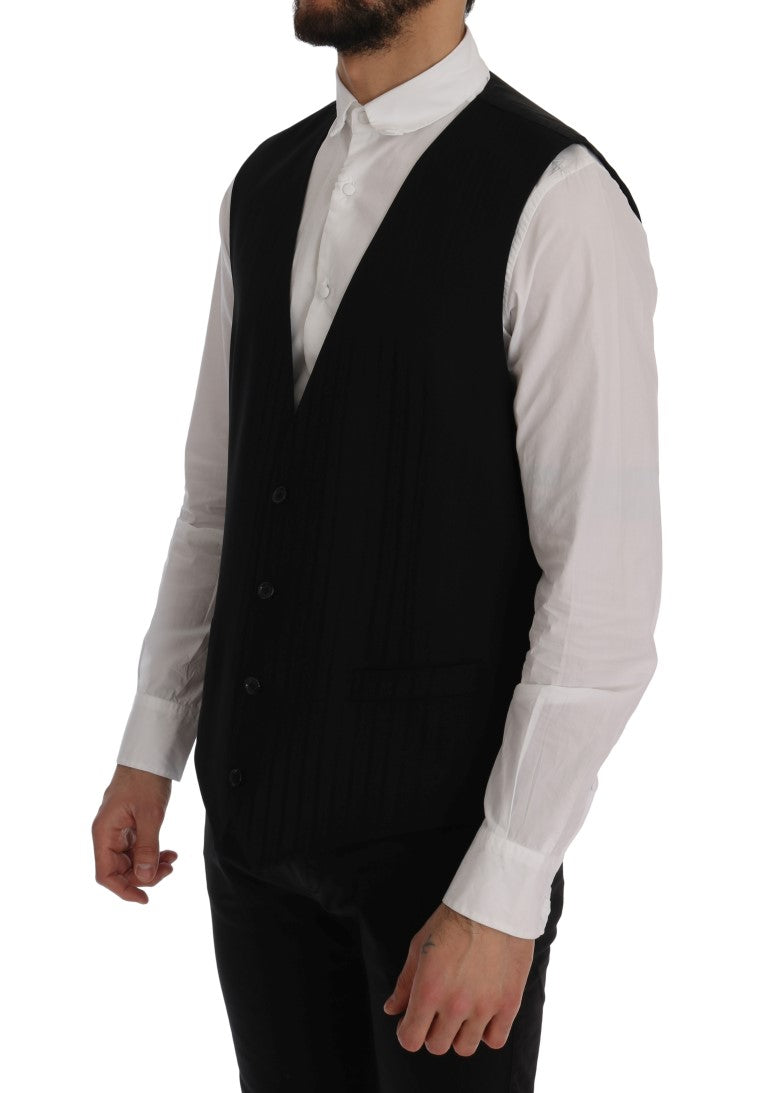 Elegant Striped Wool Blend Waistcoat Vest - ventzia