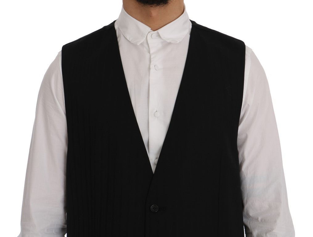 Elegant Striped Wool Blend Waistcoat Vest - ventzia