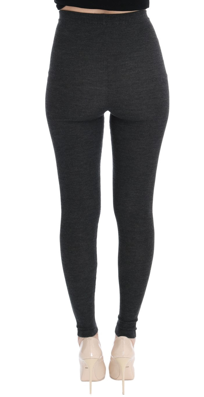 Elegant Gray High-Waist Wool Tights Pants - ventzia