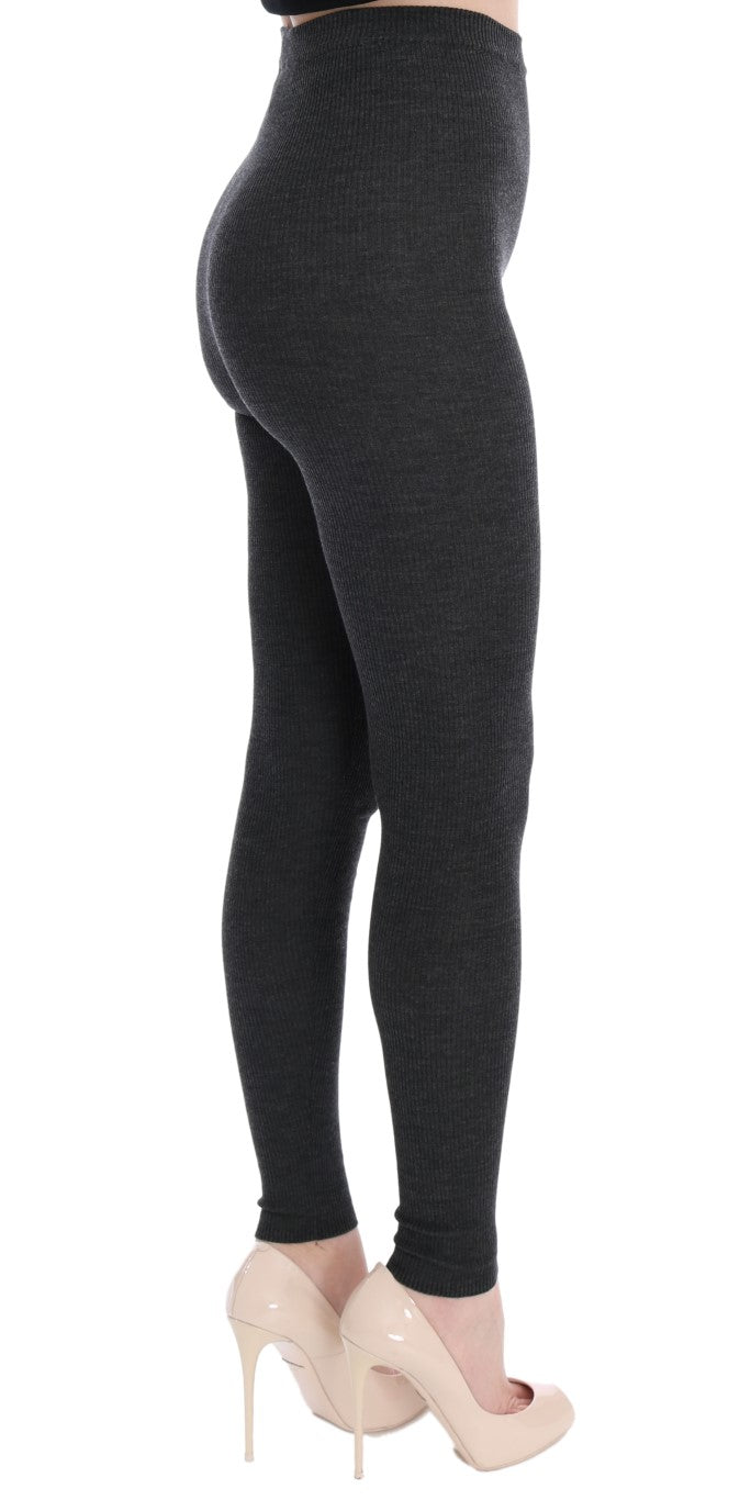 Elegant Gray High-Waist Wool Tights Pants - ventzia