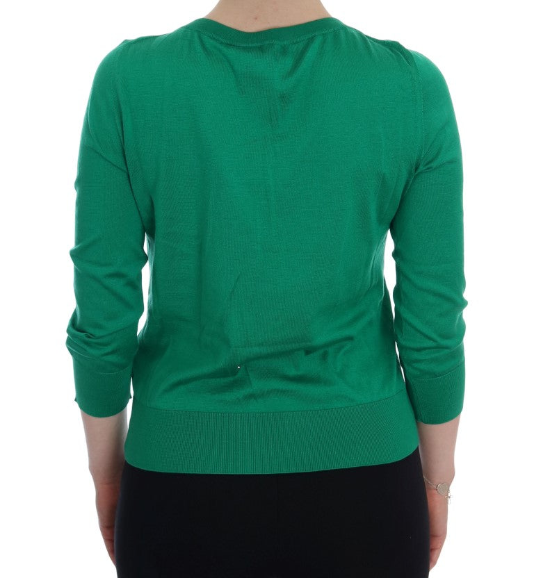 Embellished Green Silk Pullover Sweater - ventzia