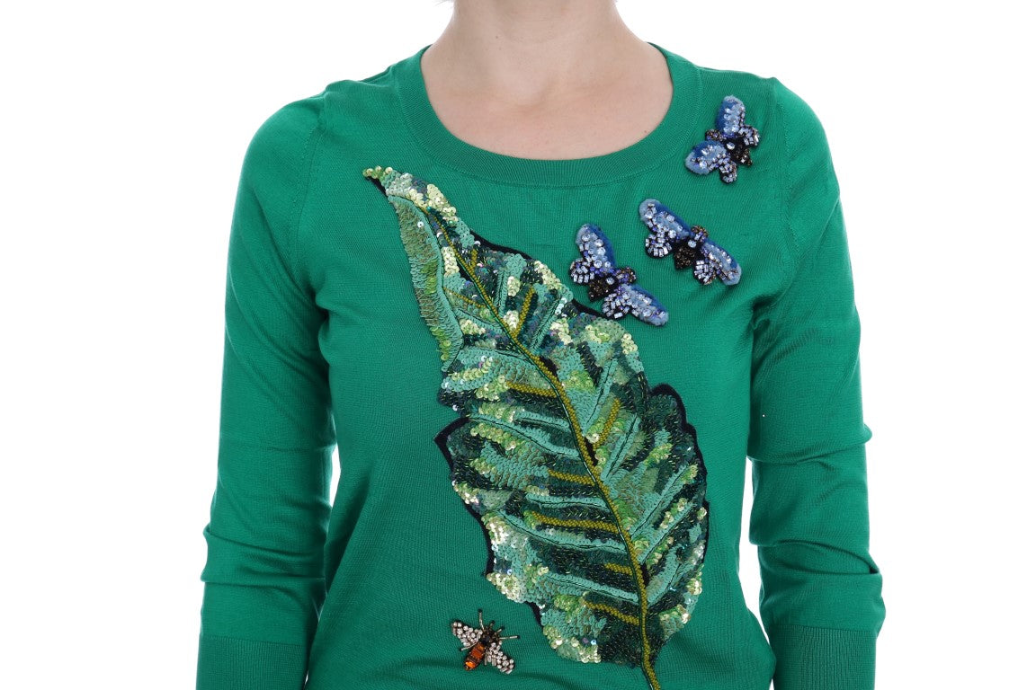Embellished Green Silk Pullover Sweater - ventzia