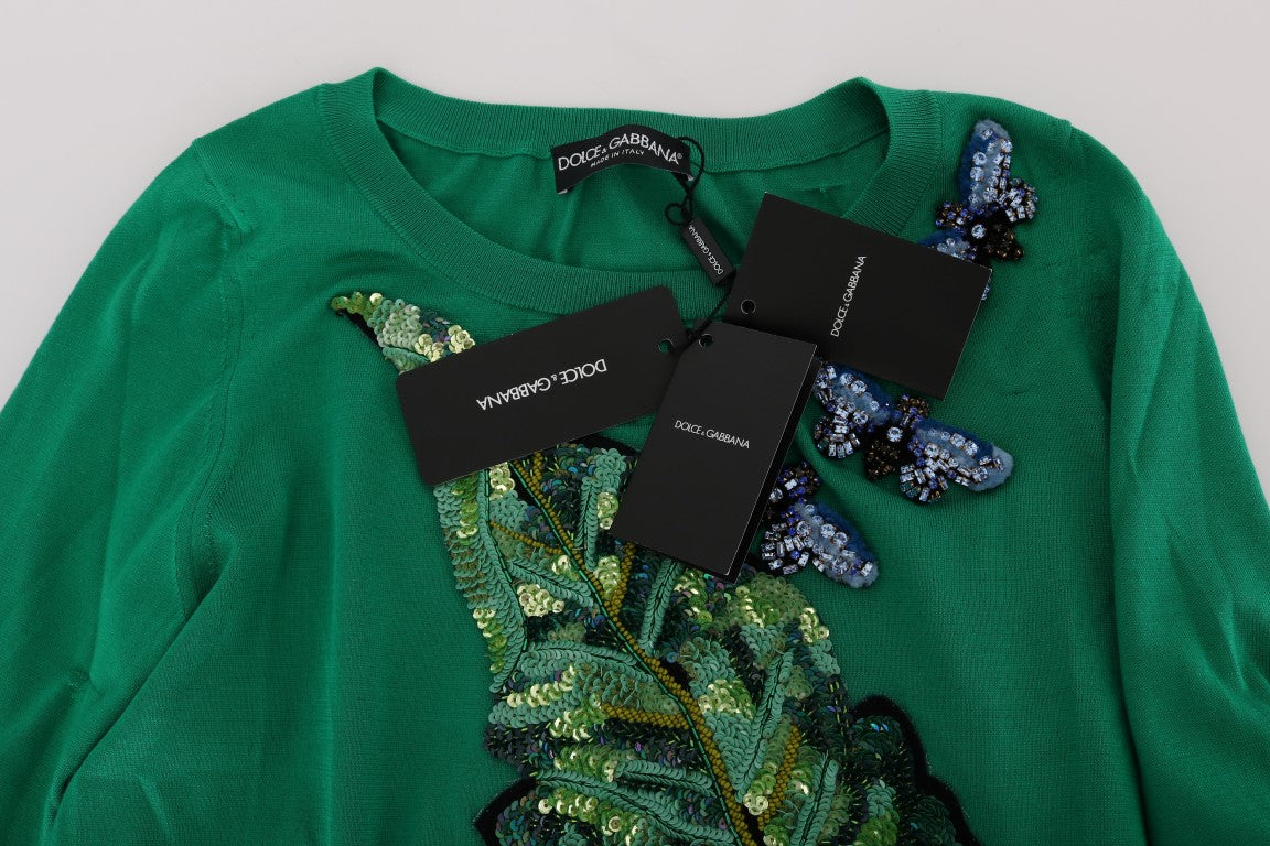 Embellished Green Silk Pullover Sweater - ventzia