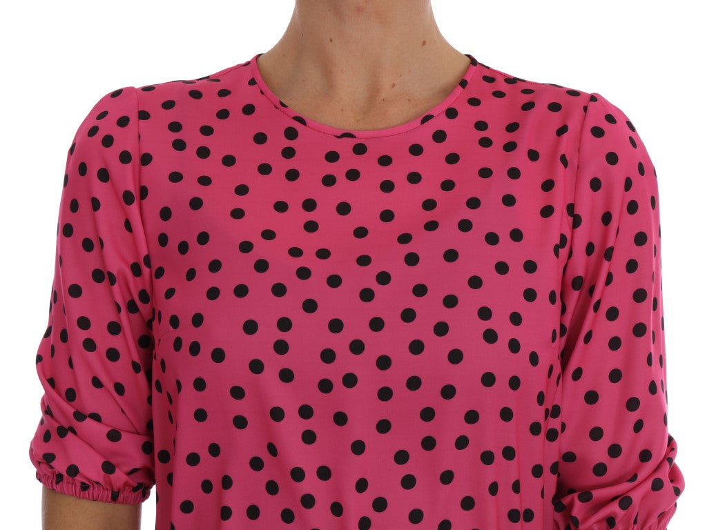 Chic Pink Polka Dotted Silk Blouse - ventzia