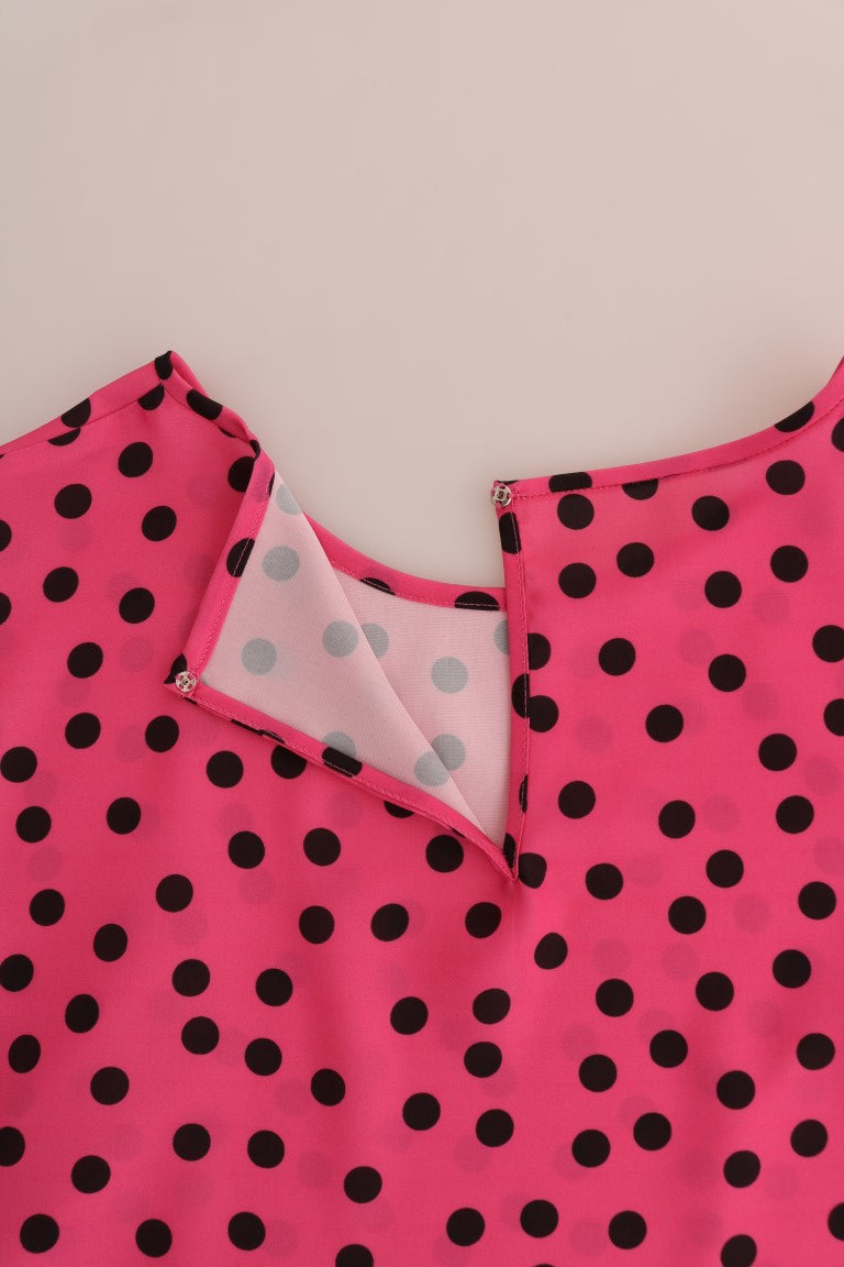 Chic Pink Polka Dotted Silk Blouse - ventzia