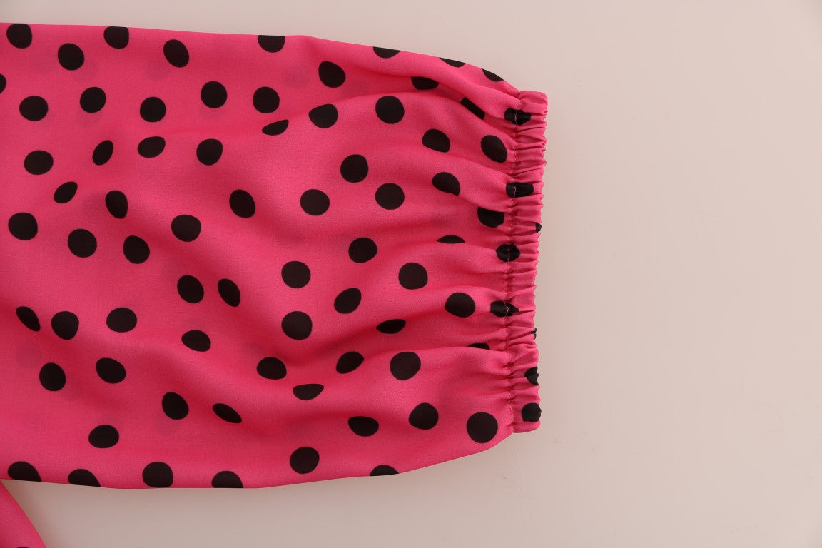 Chic Pink Polka Dotted Silk Blouse - ventzia