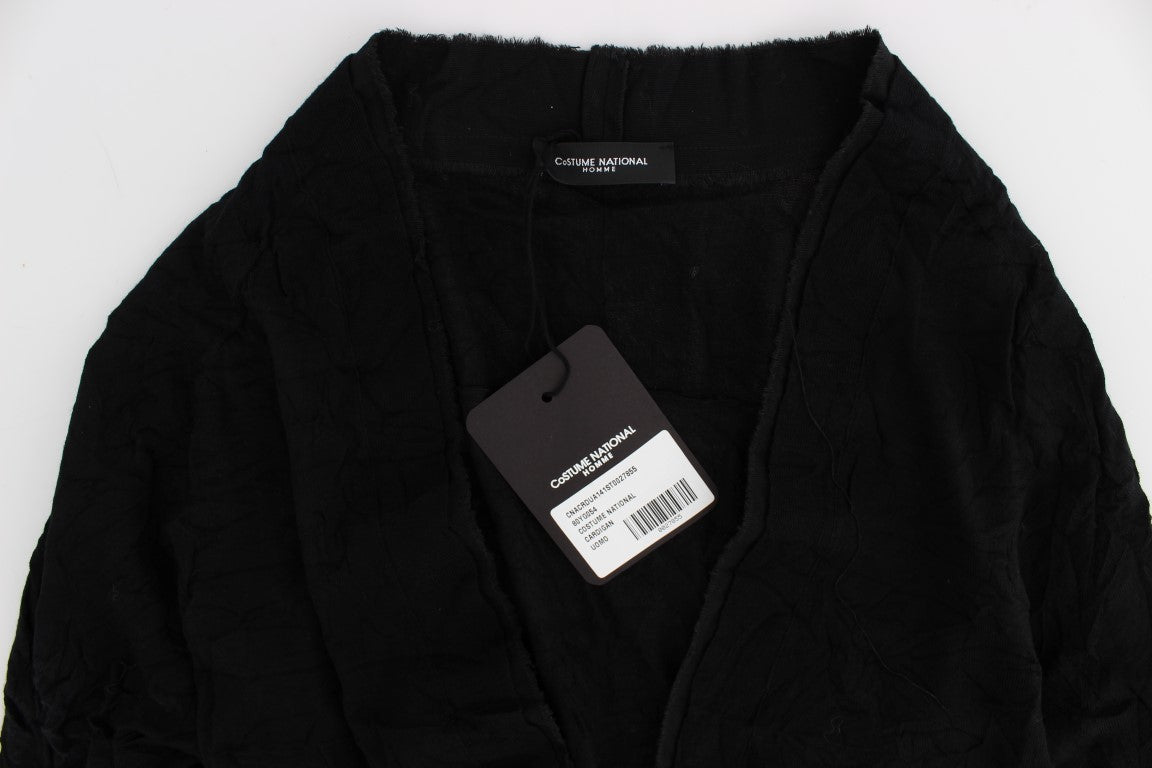 Elegant Black Merino Wool Cardigan - ventzia