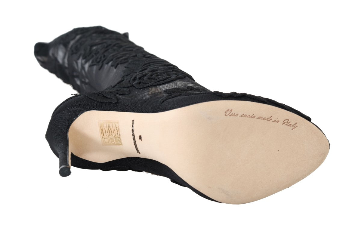 Embroidered Floral Over-Knee Boots - ventzia