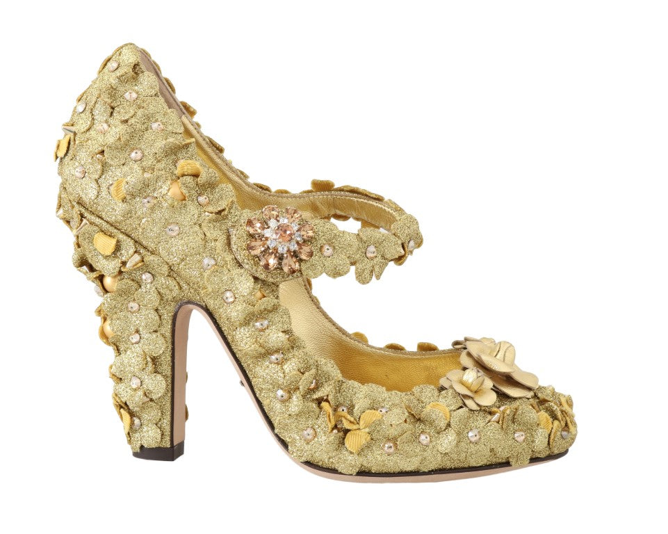 Gold Floral Crystal Embellished Pumps - ventzia