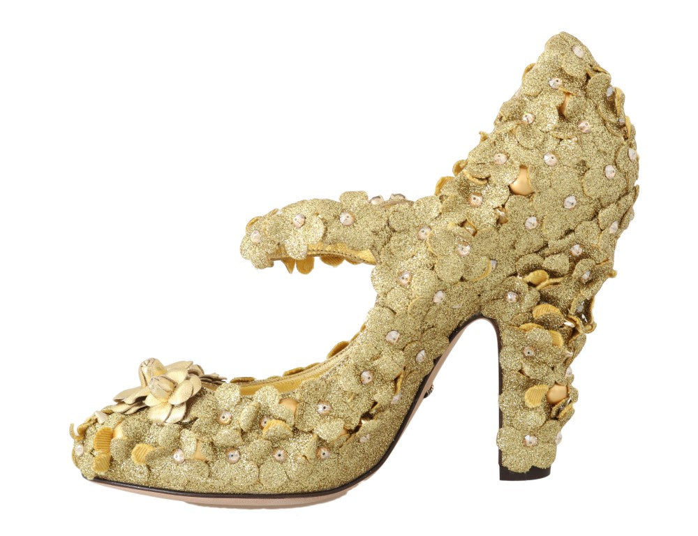 Gold Floral Crystal Embellished Pumps - ventzia