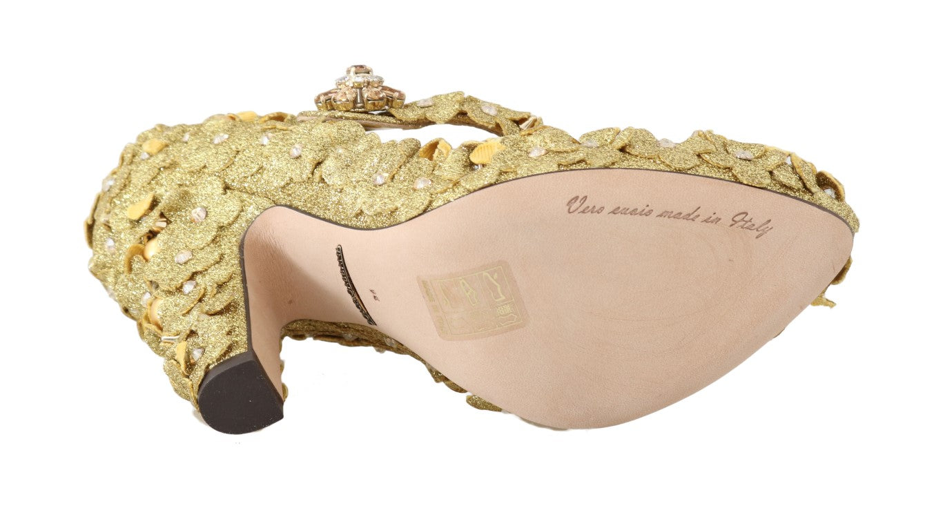 Gold Floral Crystal Embellished Pumps - ventzia
