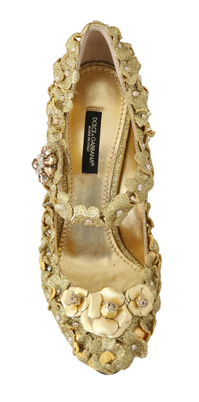 Gold Floral Crystal Embellished Pumps - ventzia