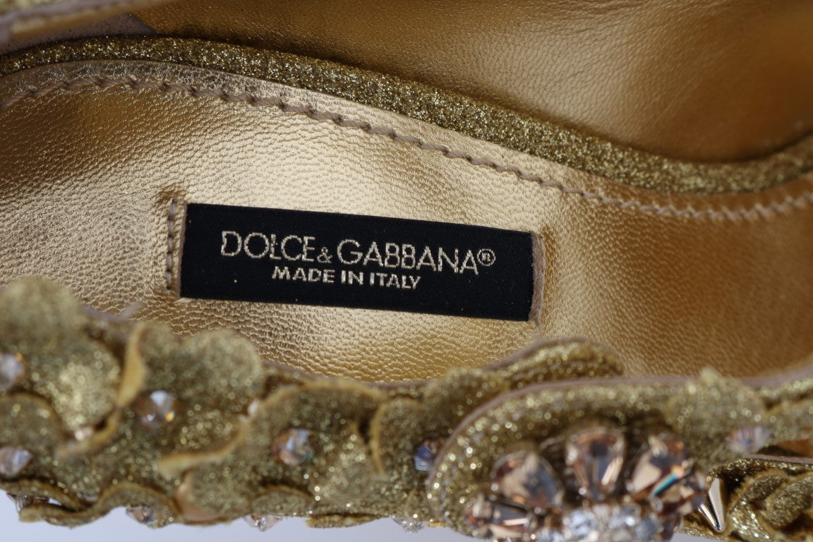 Gold Floral Crystal Embellished Pumps - ventzia