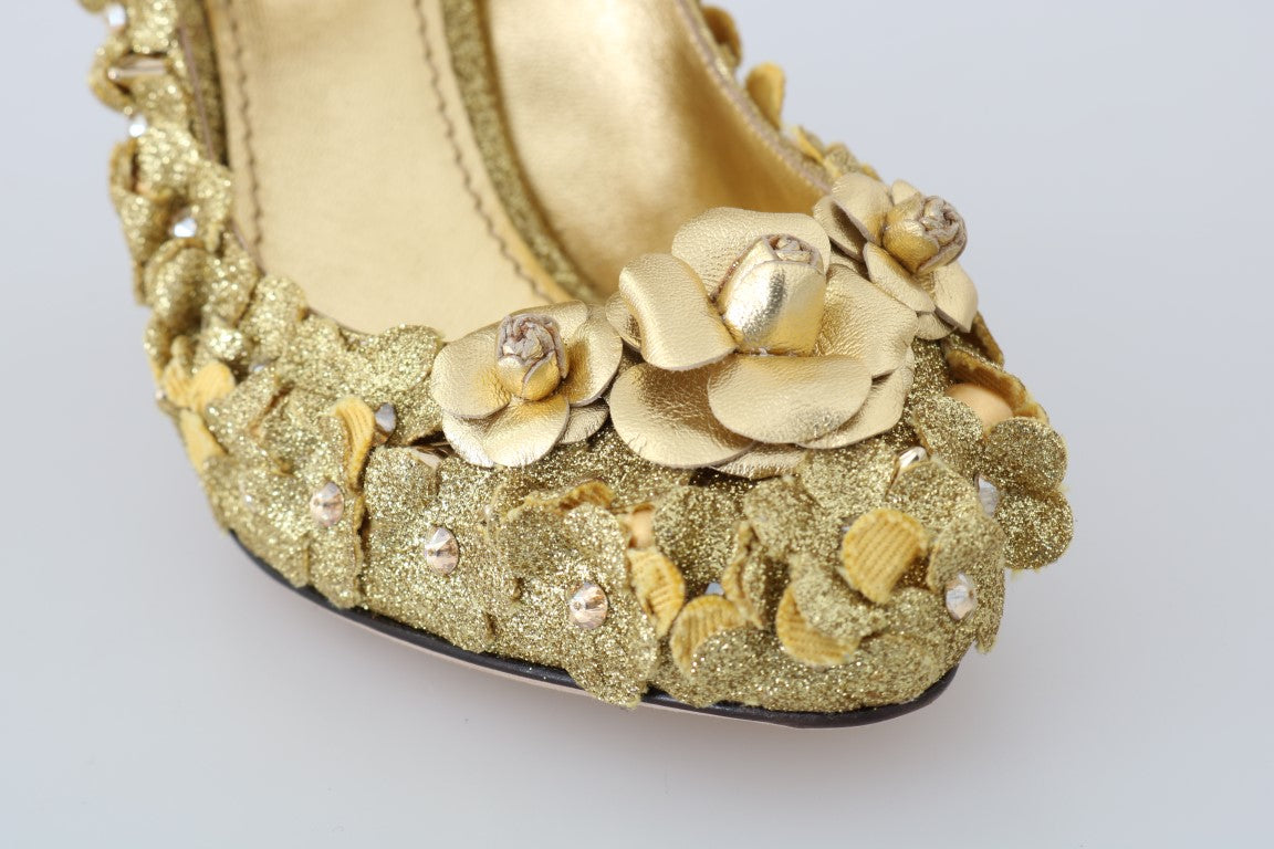 Gold Floral Crystal Embellished Pumps - ventzia