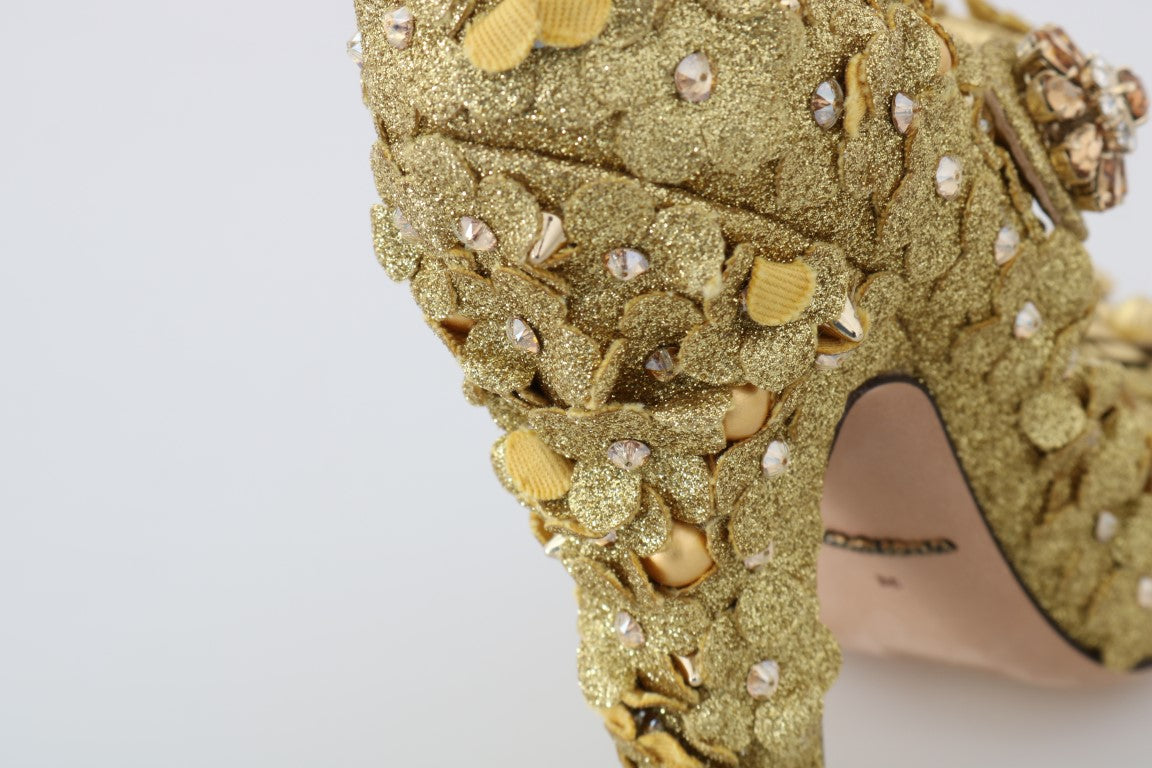 Gold Floral Crystal Embellished Pumps - ventzia