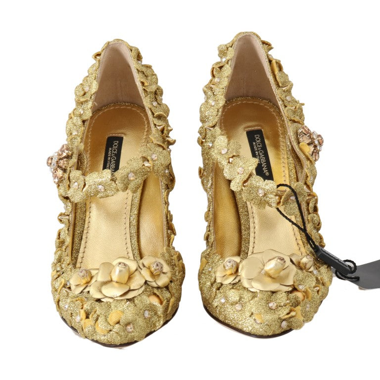 Gold Floral Crystal Embellished Pumps - ventzia