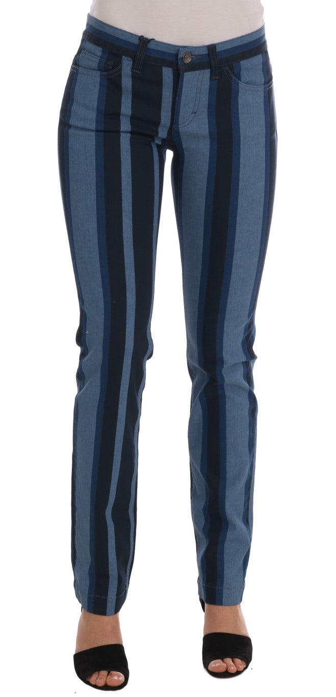 Chic Blue Striped Slim Fit Girly Jeans - ventzia