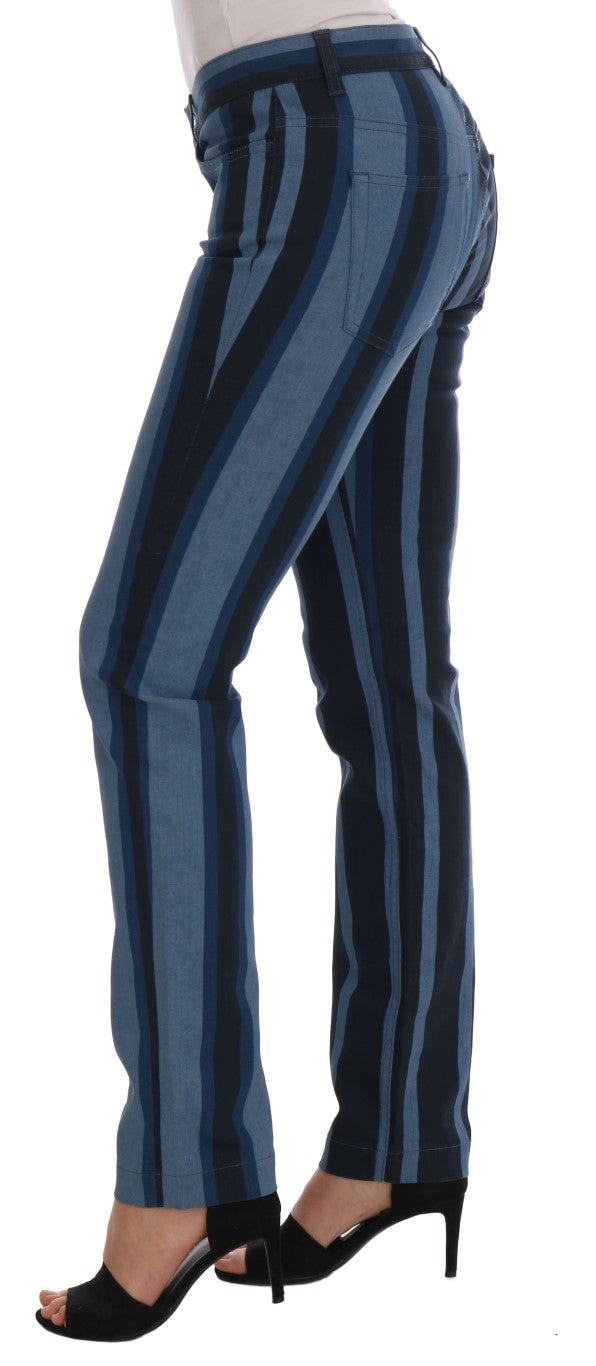 Chic Blue Striped Slim Fit Girly Jeans - ventzia
