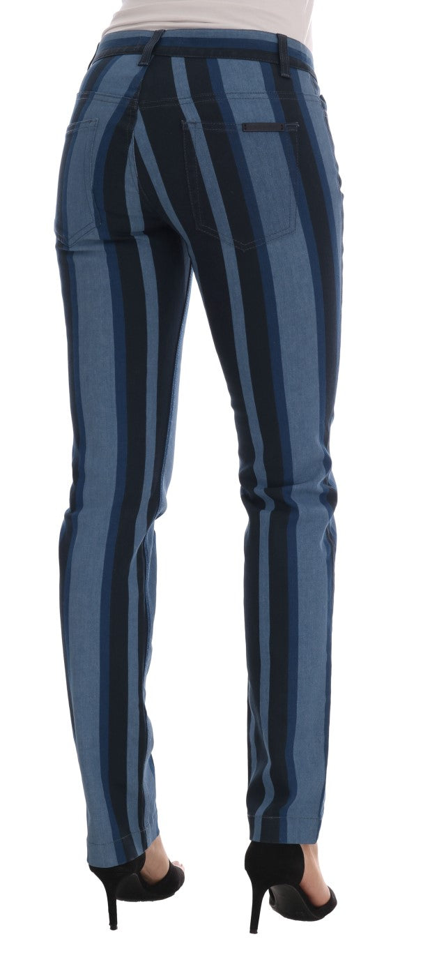 Chic Blue Striped Slim Fit Girly Jeans - ventzia