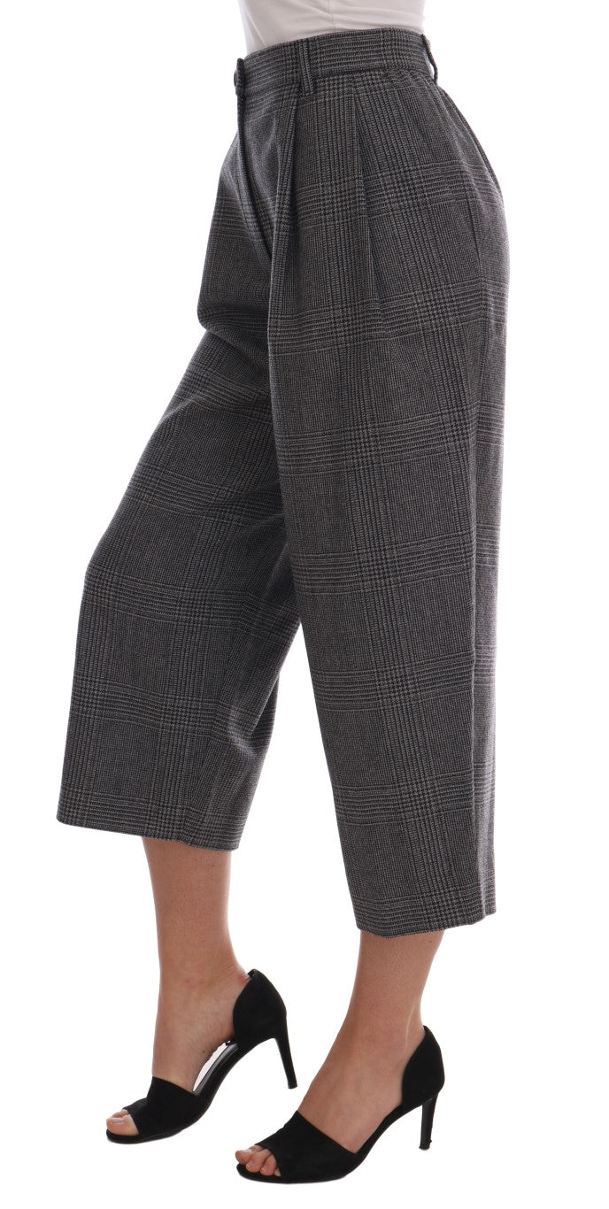 Elegant Gray Check Capri Wool Pants - ventzia