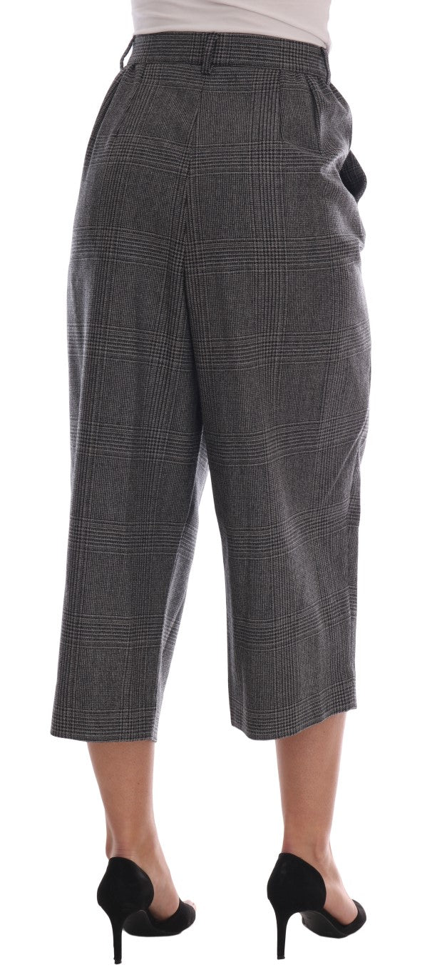Elegant Gray Check Capri Wool Pants - ventzia