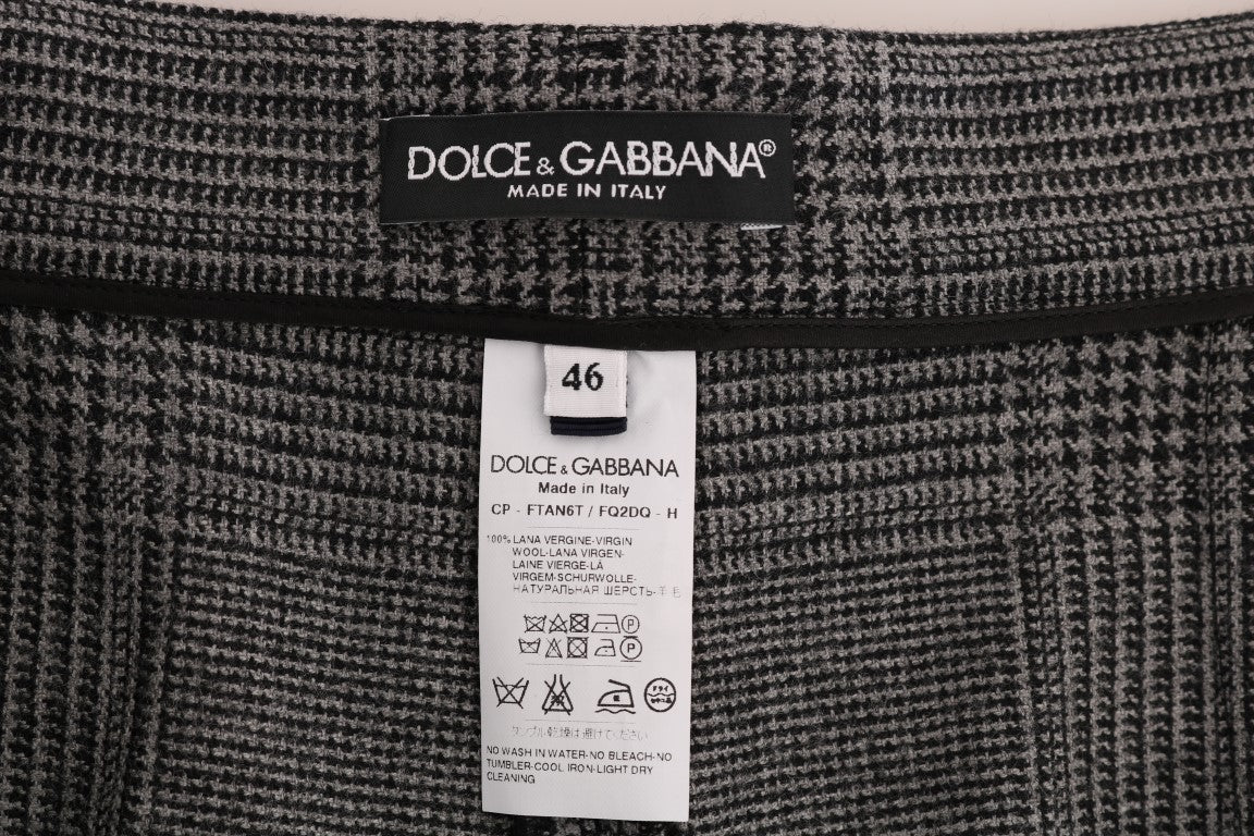 Elegant Gray Check Capri Wool Pants - ventzia