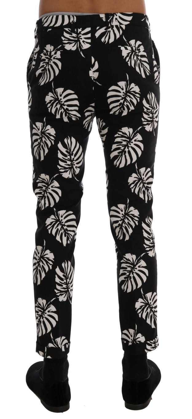 Slim Fit Leaf Print Ankle Pants - ventzia