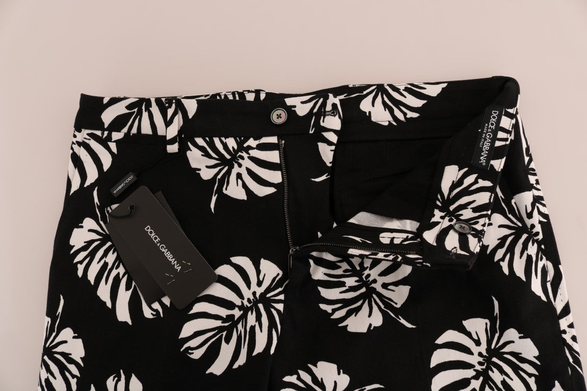 Slim Fit Leaf Print Ankle Pants - ventzia
