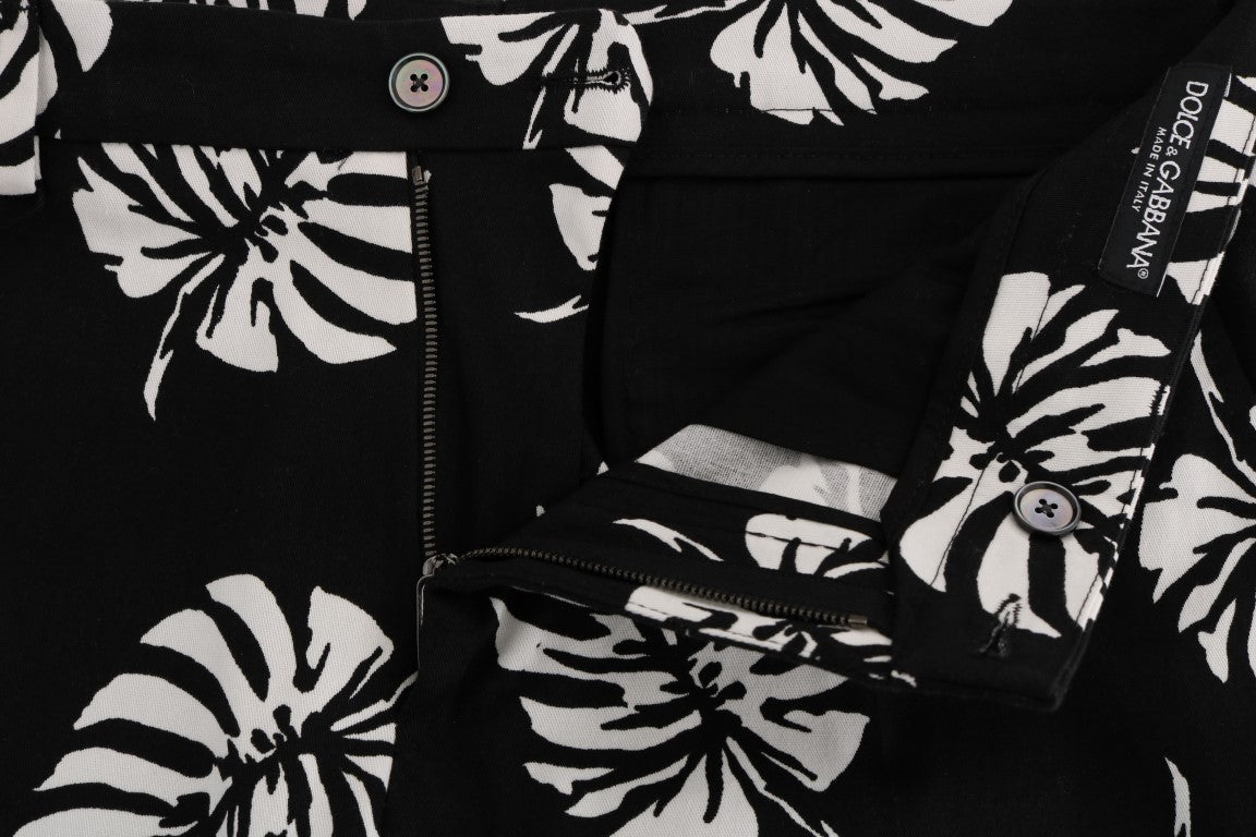 Slim Fit Leaf Print Ankle Pants - ventzia