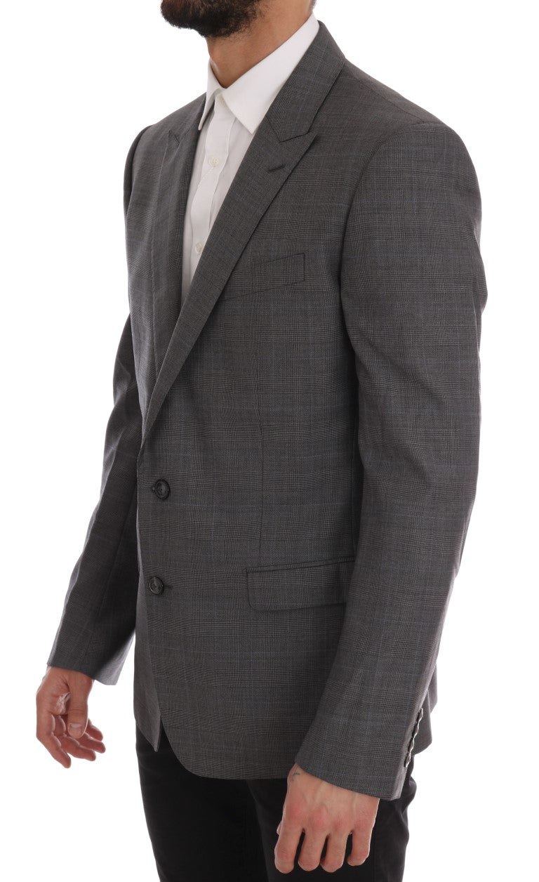 Sleek Gray Checkered Wool Blazer - ventzia