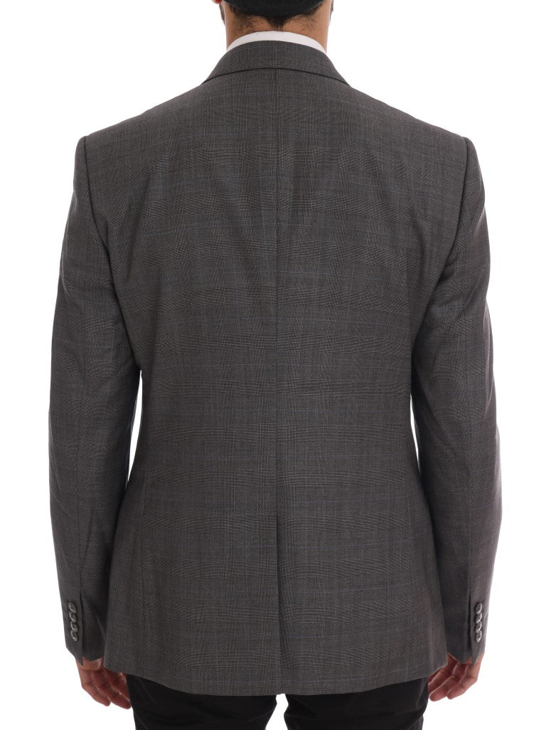 Sleek Gray Checkered Wool Blazer - ventzia