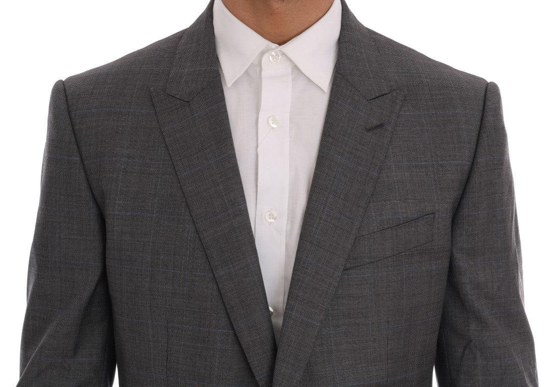 Sleek Gray Checkered Wool Blazer - ventzia