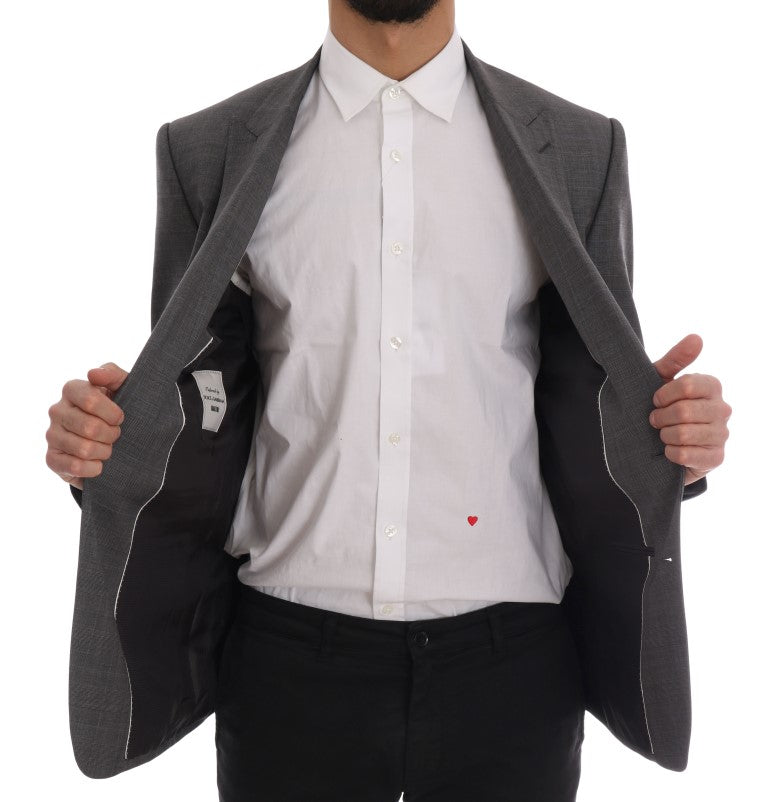 Sleek Gray Checkered Wool Blazer - ventzia