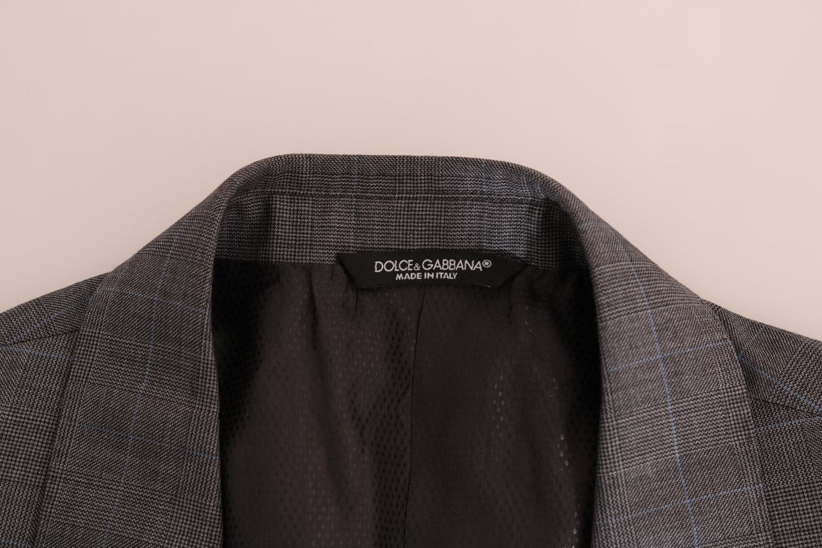 Sleek Gray Checkered Wool Blazer - ventzia