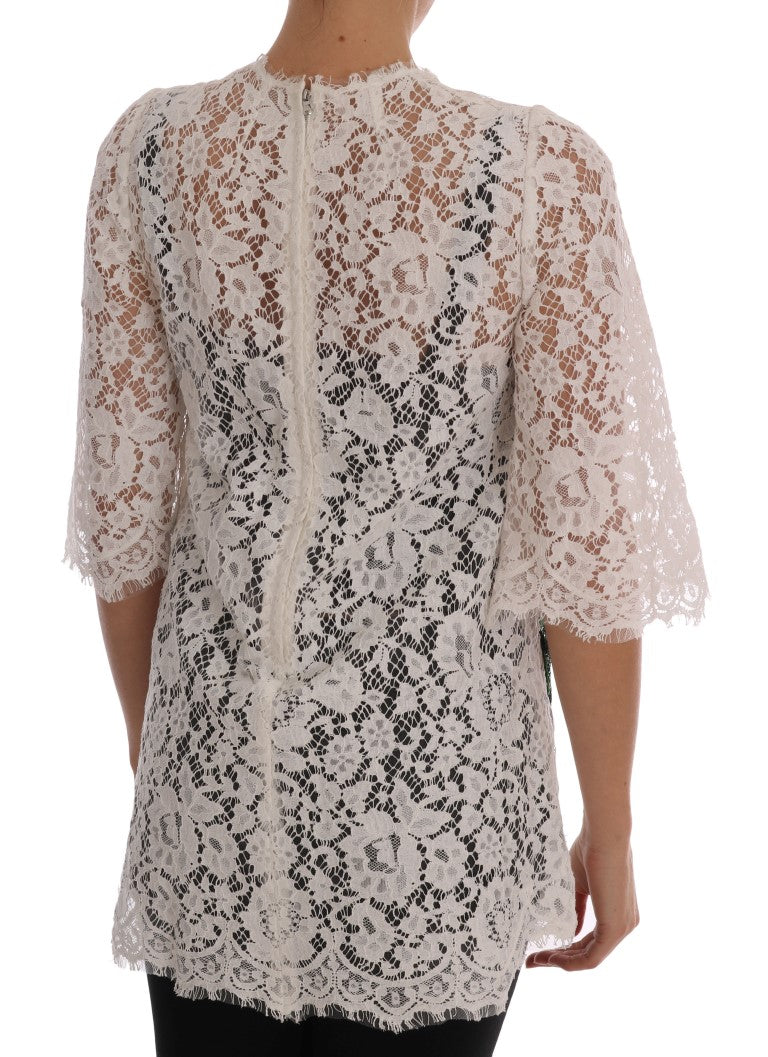 Elegant White Lace Embellished Mini Blouse - ventzia