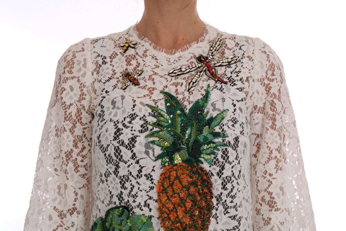 Elegant White Lace Embellished Mini Blouse - ventzia