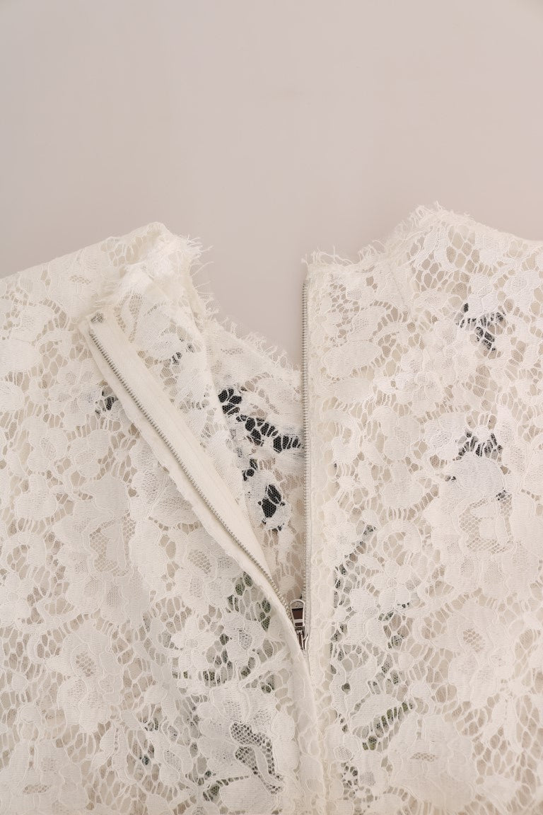 Elegant White Lace Embellished Mini Blouse - ventzia