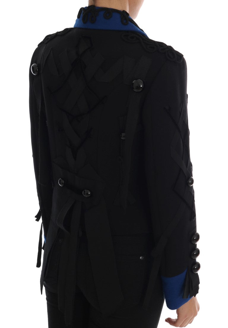 Chic Black & Blue Short Trench Jacket - ventzia