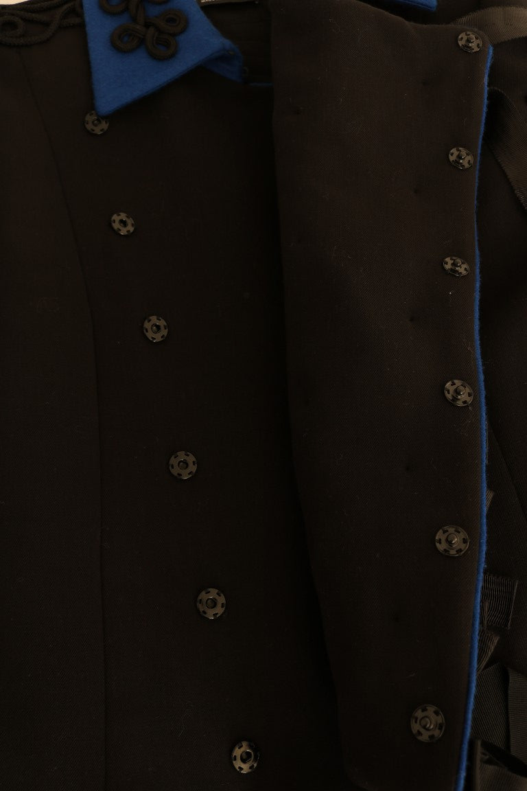 Chic Black & Blue Short Trench Jacket - ventzia