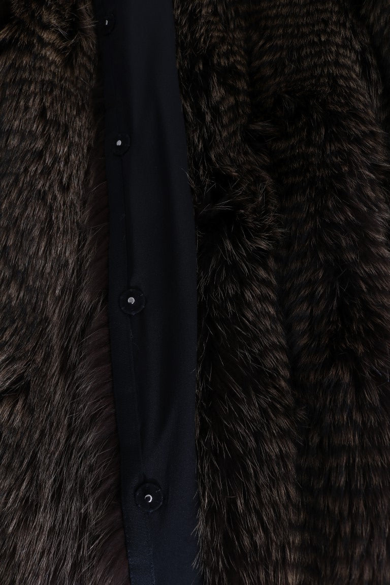 Elegant Brown Raccoon Fur Knee-Length Coat - ventzia