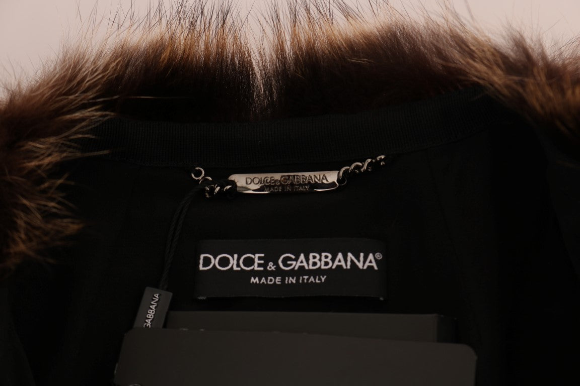 Elegant Brown Raccoon Fur Knee-Length Coat - ventzia